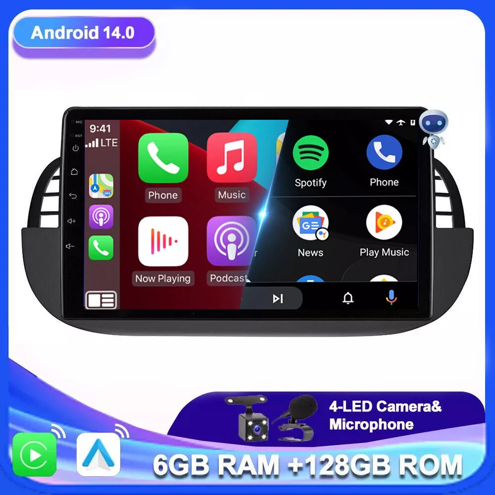 

Android 14 Car Radio For Fiat 500 2007 -2014 2015 Stereo Multimedia Video Player Navigation GPS DSP WIFI BT Carplay Autoradio