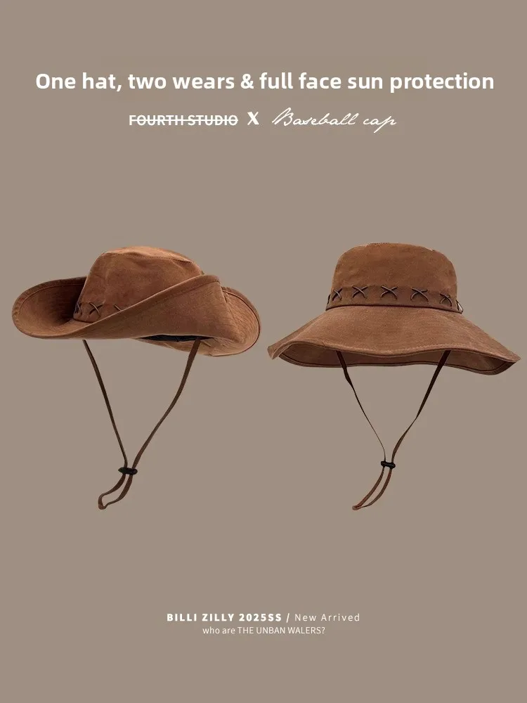 레트로 아메리칸 웨스턴 카우보이 모자 여성 여름 스파이시 걸 야외 햇빛 가리개 방수 넓은 챙 등산 낚시 모자