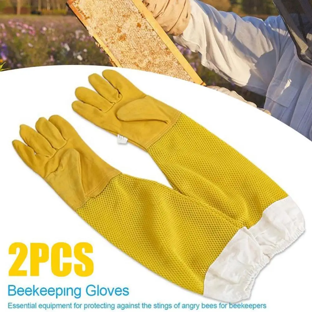 

1Pair Beekeeping Hand Anti Sting And Anti Sting Thickened Beekeeping Sheepskin Yellow Extended Breathable Protective Gloves Y7W6