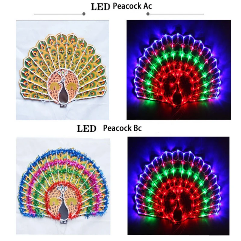 LED Peacock Sun Lights para decoração, plug-in, romântico, iluminação do feriado, varanda, Natal, sete cores