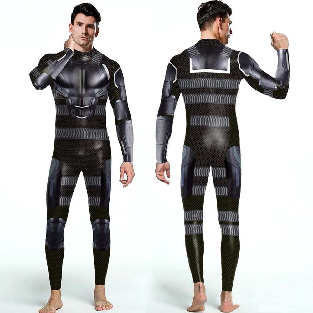 Superhero Movie Cosplay Kostuum Unisex Fitness Zentai Bodysuit Punk Stijl Lange Mouw Jumpsuit Met Rug Rits Halloween Outfit