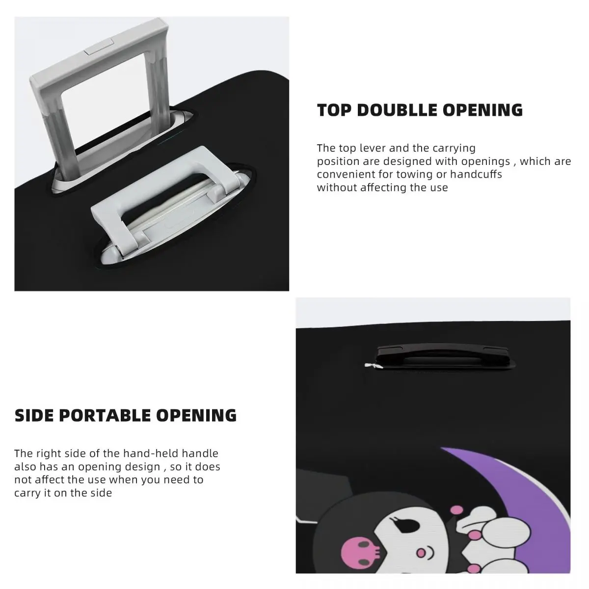 Capa elástica para mala Kuromi Moon personalizada para bagagem de viagem de 18 a 32 polegadas