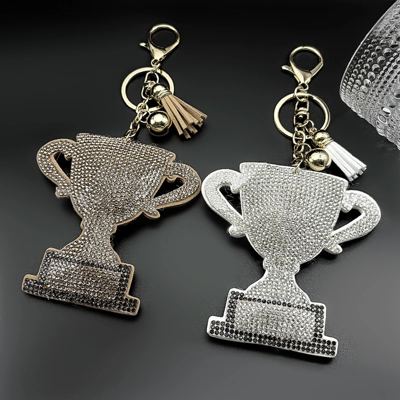 Big Champion Trophy Keyholder For Women Men Full Blingbling Crystal Tassel Honor Handbag Hanging Decor Trendy Keychain Jewelry