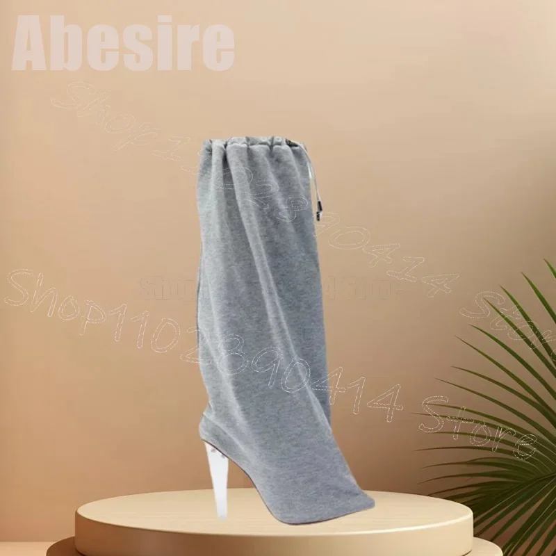 

Gray Elastic Band Crystal Heel Pointed Toe Boots Lace Up Women Shoes Tapered Heel Fashion Party Dating 2025 Zapatos Para Mujere