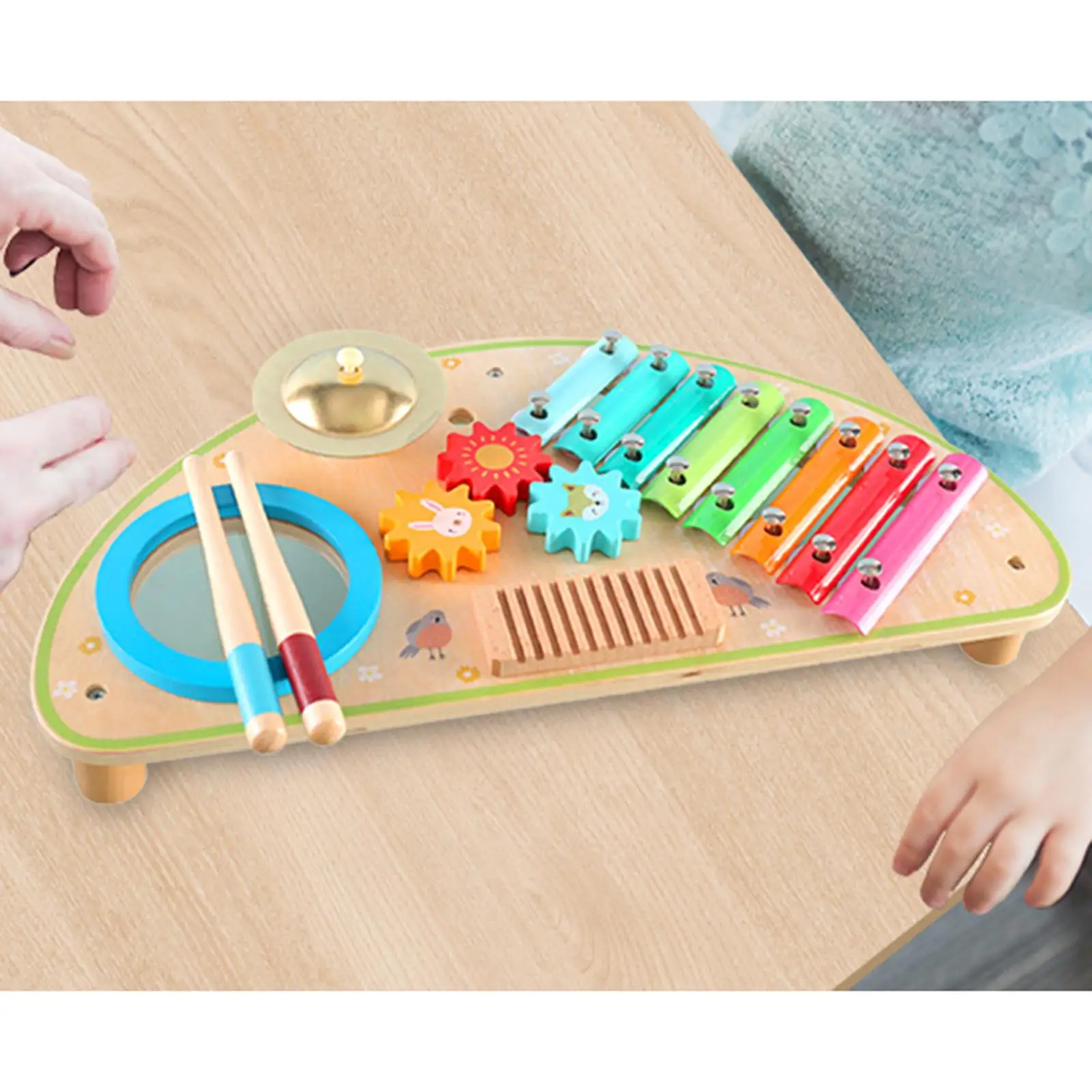 Wooden Xylophone Toddlers Drum Set Kindergarten Creativity Musical Instrument Toy for Toddlers Ages 3 4 5 6 Years Old Boy Girl