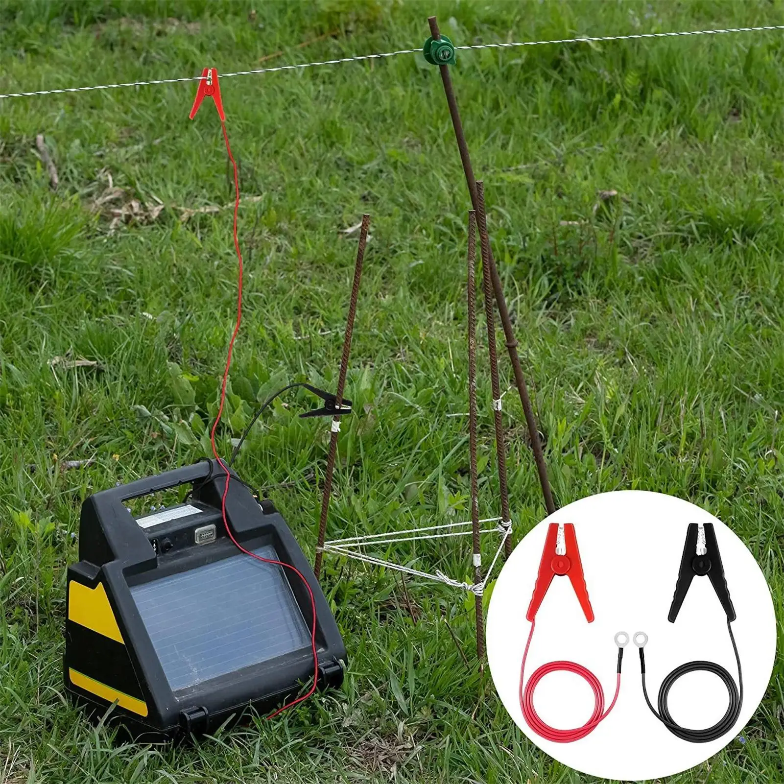 Electric Fence Wire Connector Electric Fence Lead Wire with Alligator Clip 2Pcs Solar Connect Fence Connectors Charger