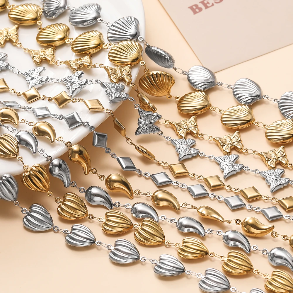 1Meter Stainless Steel Butterfly Shell Various Shape Charms Beads Chains for DIY Necklace Bracelets Jewelry Making Accessories - view 4