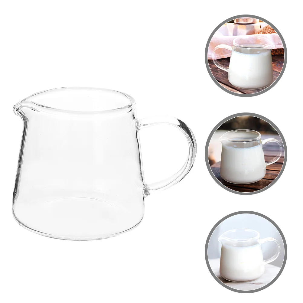 

Small Glass Milk Pitcher Heat Resistant Transparent Coffee Creamer Jug Smooth Handle Large Capacity for Milk Honey Sauce Syrup