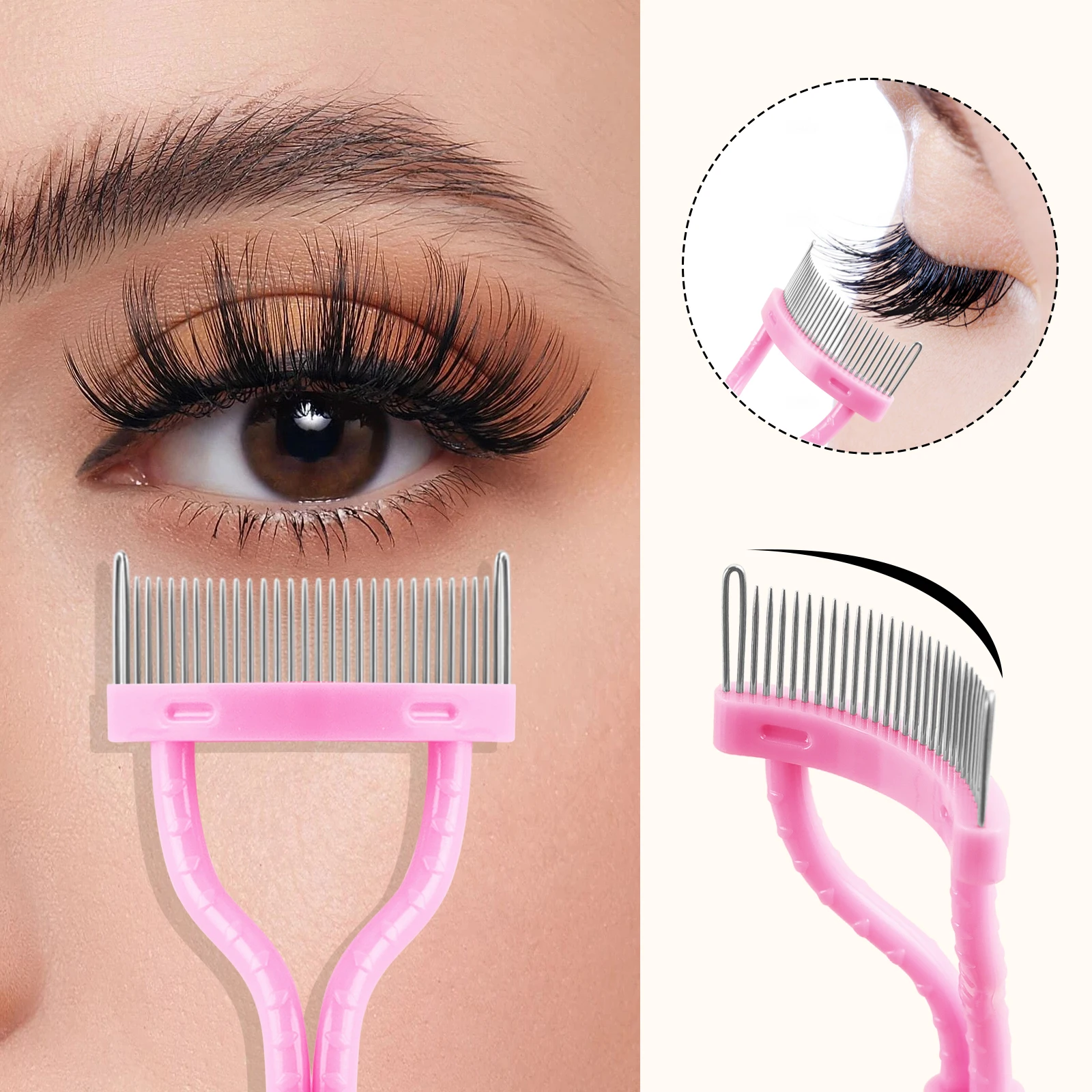 1 szt. Narzędzie do rozczesywania rzęs ze stali nierdzewnej, separator do rzęs, przenośna szczoteczka do rzęs, grzebień do maskary, podkręcanie rzęs