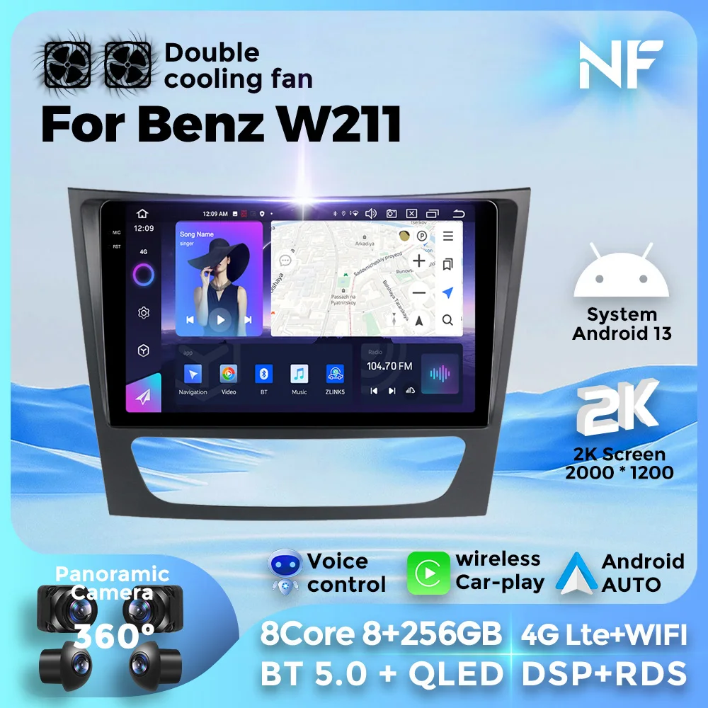 

Android13 car For Benz W211 Car Radio Player Multimedia stereo Navigation 4G+WIFI Head Unit DVD AI Voice 360 Camera BT GPS 256GB