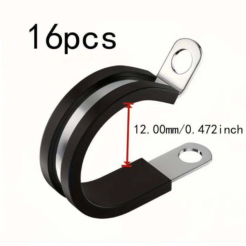 16 pcs M12 Stainless Steel Hose Clips, Rust Resistant Anti-Corrosion for Automotive Tubing Repair, Multipurpose