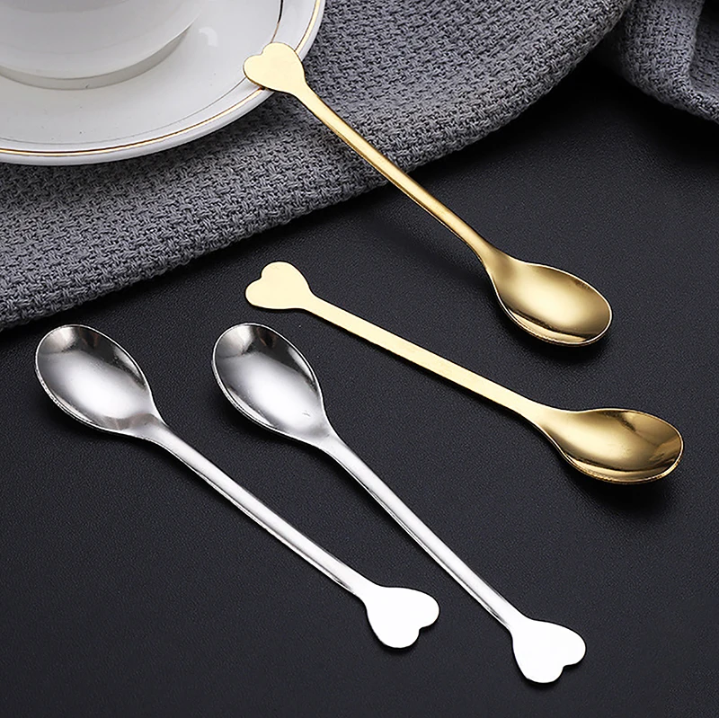 2pcs Stainless Steel Love Handle Shaped Coffee Spoon Teaspoon Children Spoon Beautiful 3 Colors Coffee Tea Use Kitchen Spoon