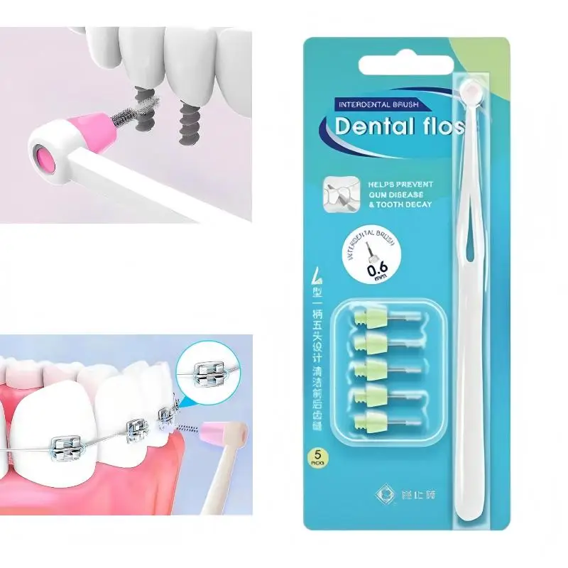 L Type Interdental Brush Set with Long Handle Replaceable Heads Orthodontic Braces Tooth Gap Cleaner Dental Flosser Pick