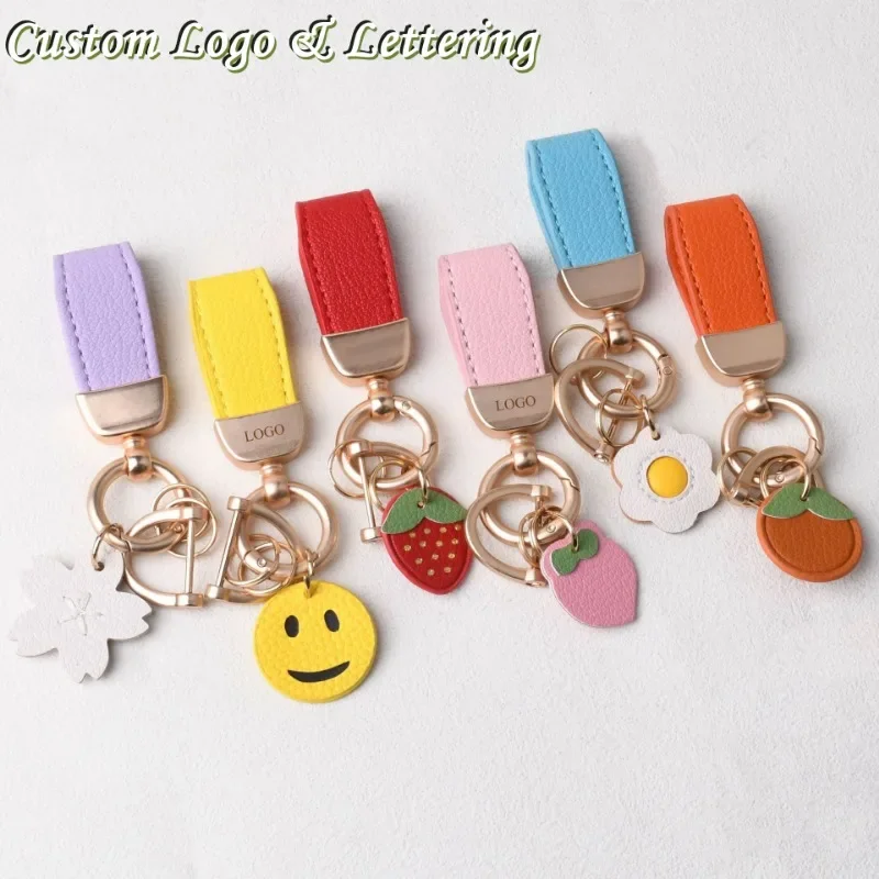 Custom Logo Color French Mini Lambskin Car Keychain Leather Key Chain Ring Cute Bag Pendant Gifts for woman Wholesale