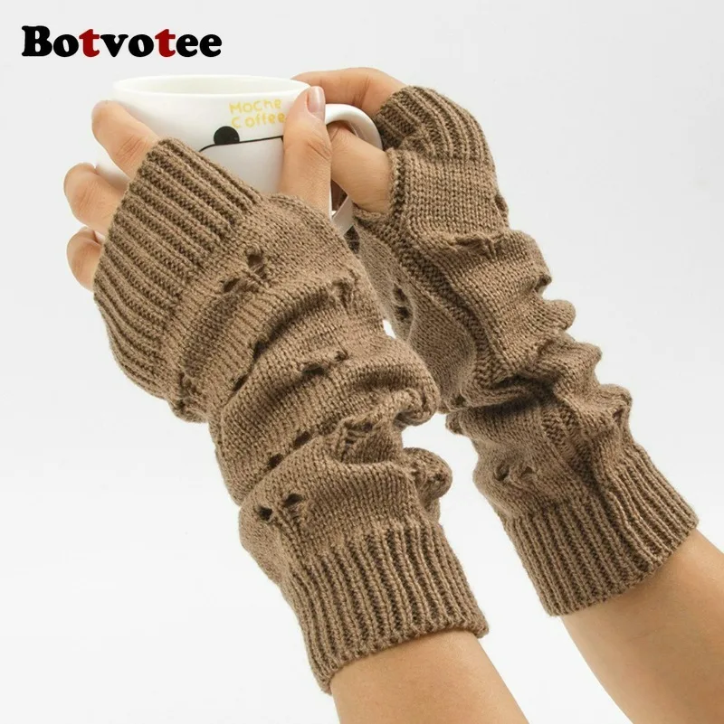 Botvotee Guantes sin dedos Mangas para mujer Y2k Accesorios Calentadores de brazos Punto Invierno Cálido Mangas largas Lindos guantes manos libres