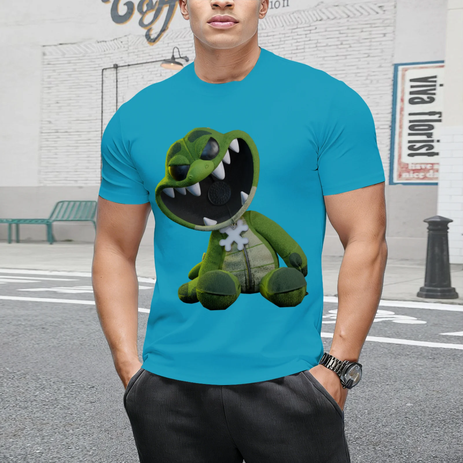 Boxy Boo Horror Game Merch Lake Blue T Shirt Unisex O-Neck Short Sleeve Fans Collection Casual Top