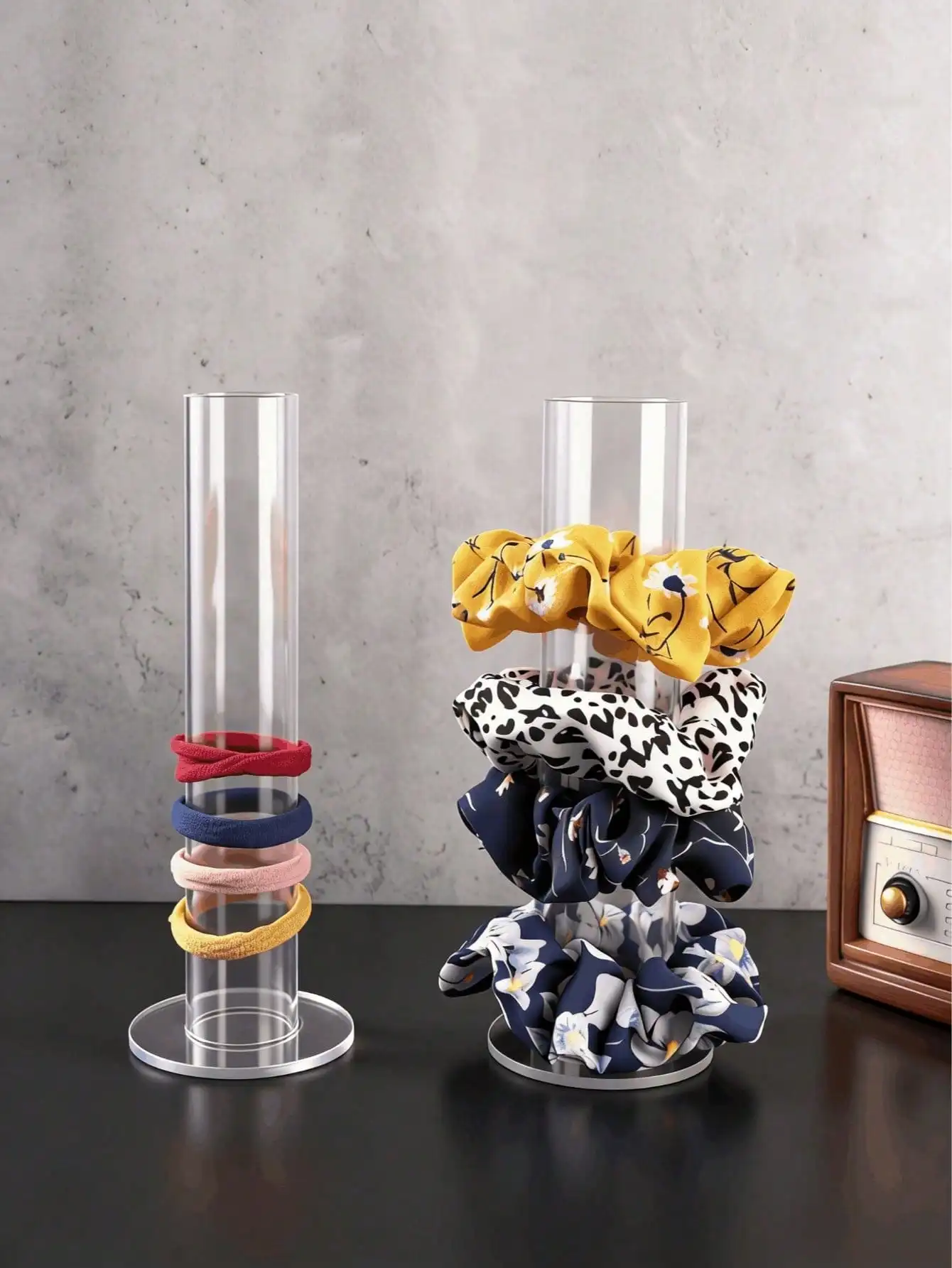 Acrylic Hair Tie Organizer Clear Cylinder Hair Accessory Display Stand Desktop Scrunchie Holder For Bracelet Hair Rope Storage