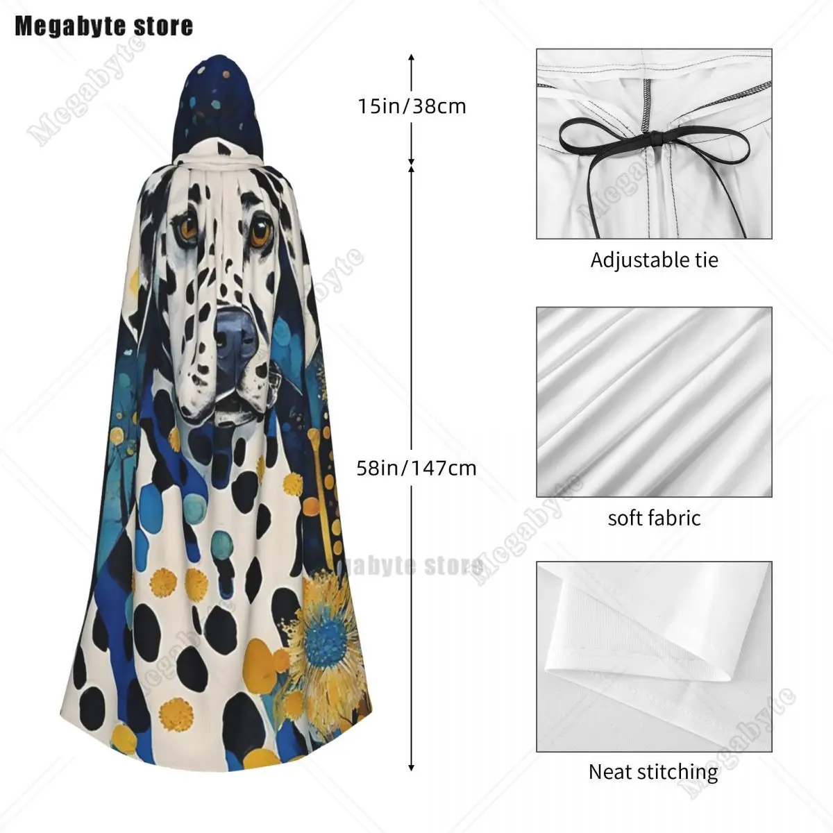 A Dalmatian Dog Among Fantastic Flowers Long Hooded Cloak Witch Medieval Costume Cosplay Cape HalloweenCoat Adult Unisex