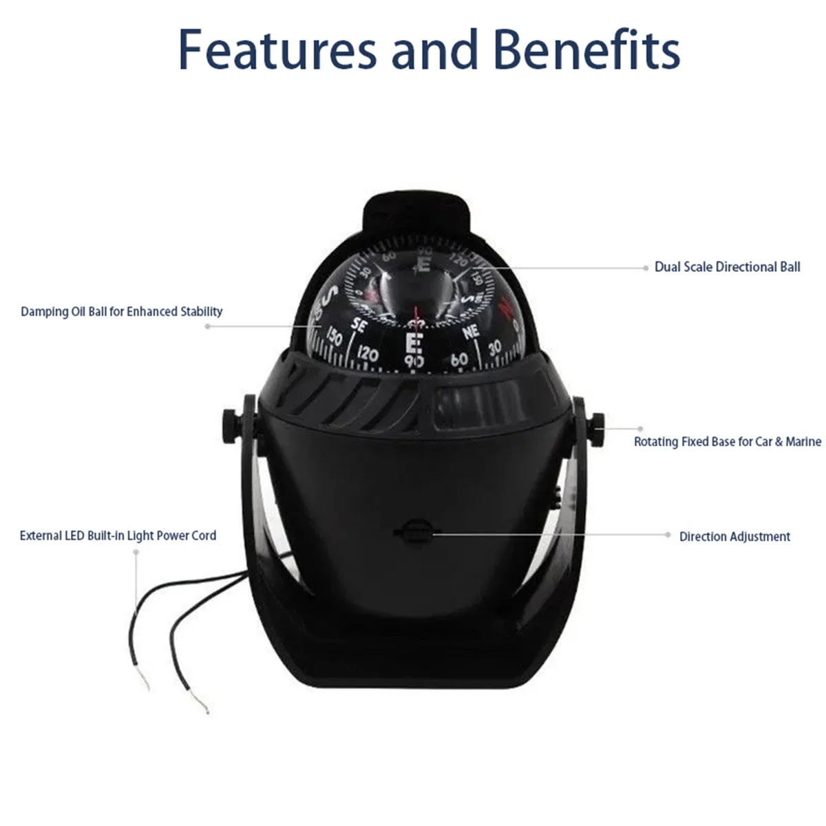 Marine Compass for Yacht, Speedboat & Fishing Boat, Professional Navigation Compass with Reverse Magnetic Function