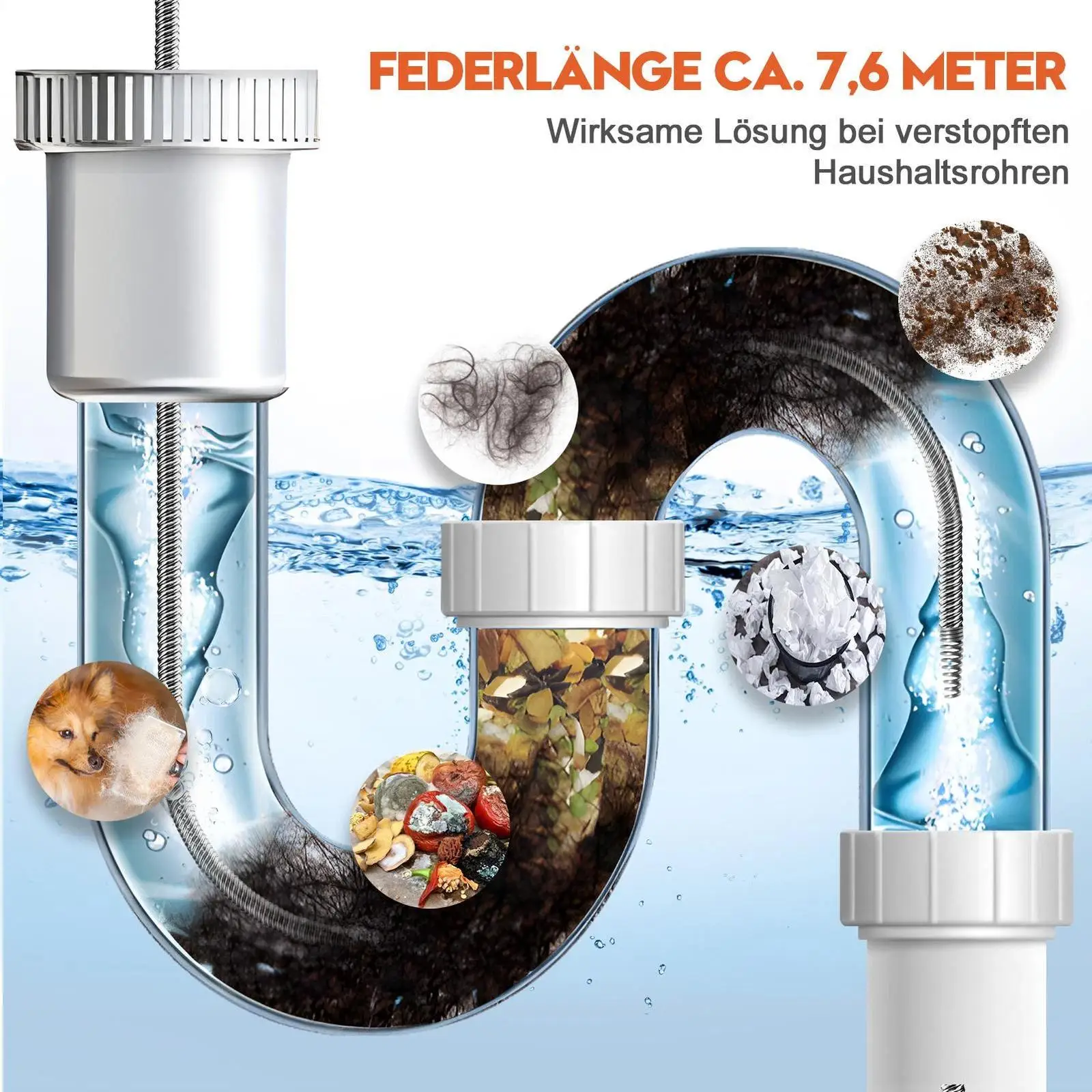 Desatascador de desagües manual y eléctrico 2 en 1, de alta resistencia, de 25 pies, para fregadero, inodoro, ducha, bañera, color naranja.