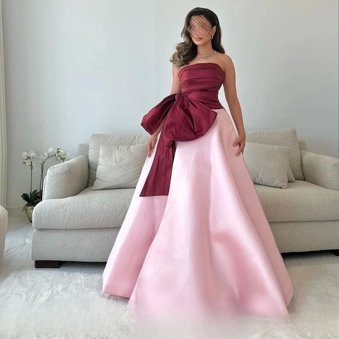 

Pink Strapless Party Long Bespoke Occasion Gown Evening Dresses Pastrol Unisex Jersey Retro Dubai Saudi Arabic Prom Customized