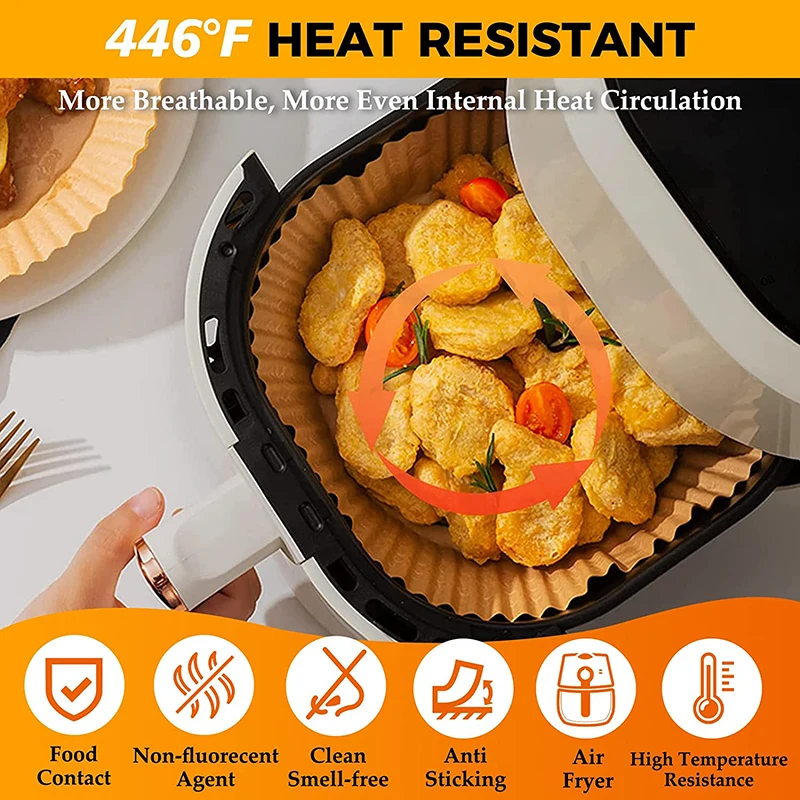 50–300 Stück Air Fryer Backpapier für quadratische Ofenform 16/20/22/23/24 cm XXL AirFryer ölbeständige Einweg-Papiereinlage – Detail 4