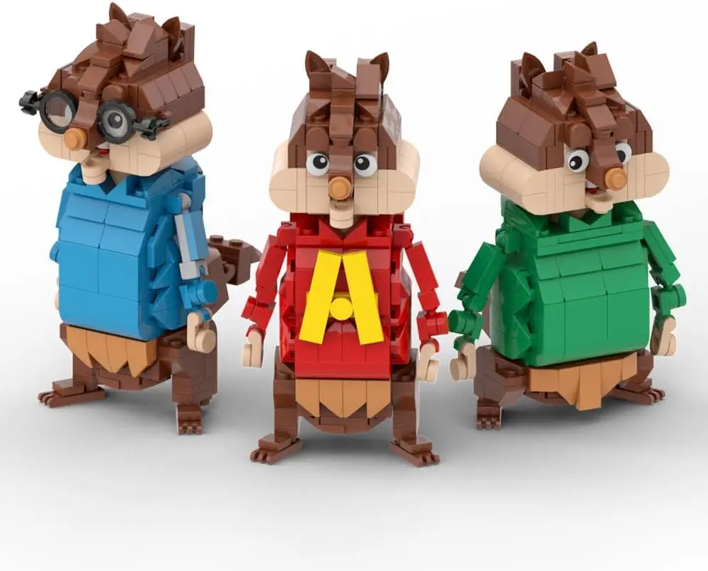 Chipmunk Building Blocks Set, 3 in 1 Alvin/Simon/Theodore Cute Squirrel Animal Model Toy Animated Movie Gift for Kids Boys Girls