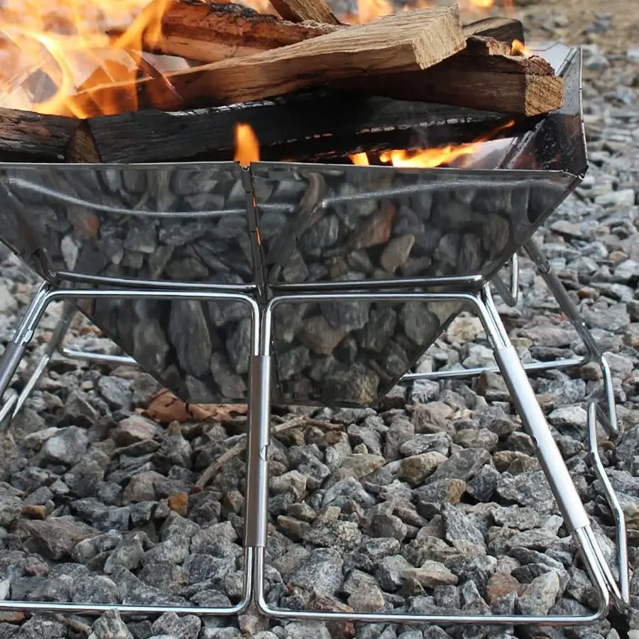 

Большой гриль для барбекю из нержавеющей стали, складная яма для костра, угольный гриль + сумка для хранения, обеденная сетка для барбекю, деревянная печь