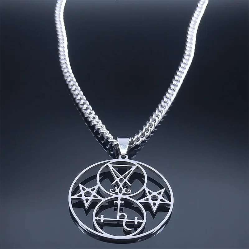 Siegel von Luzifer Kirche Satan Lilith Doppelsiegel Halskette Dämon Satan Edelstahl Pentagramm Amulett Halsketten Schmuck N6218 – Detail 6