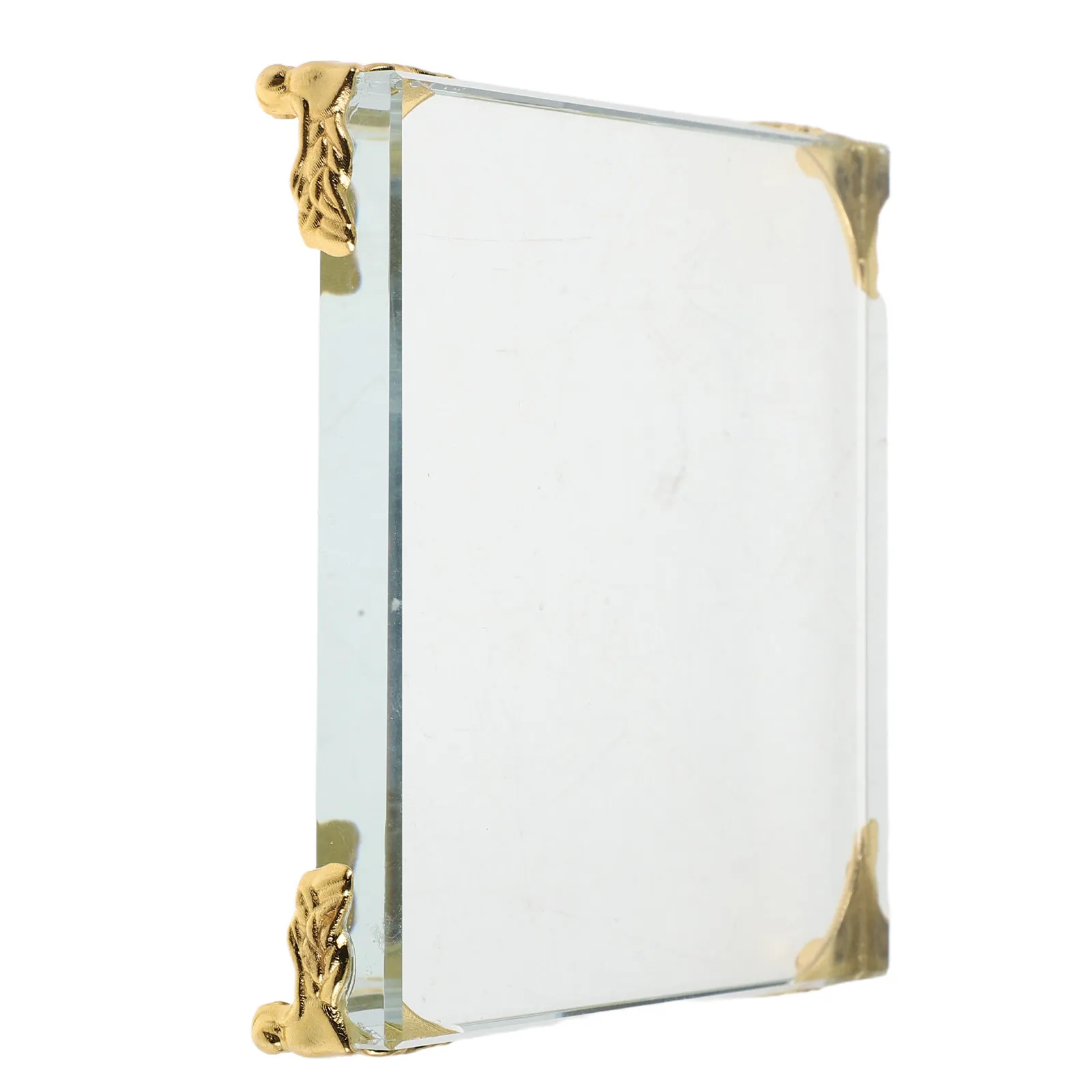 Square Crystal Paperweight Block Gold Edge Metal Corner Decorative Display Base for Office Bedroom Living Room Car Dashboard