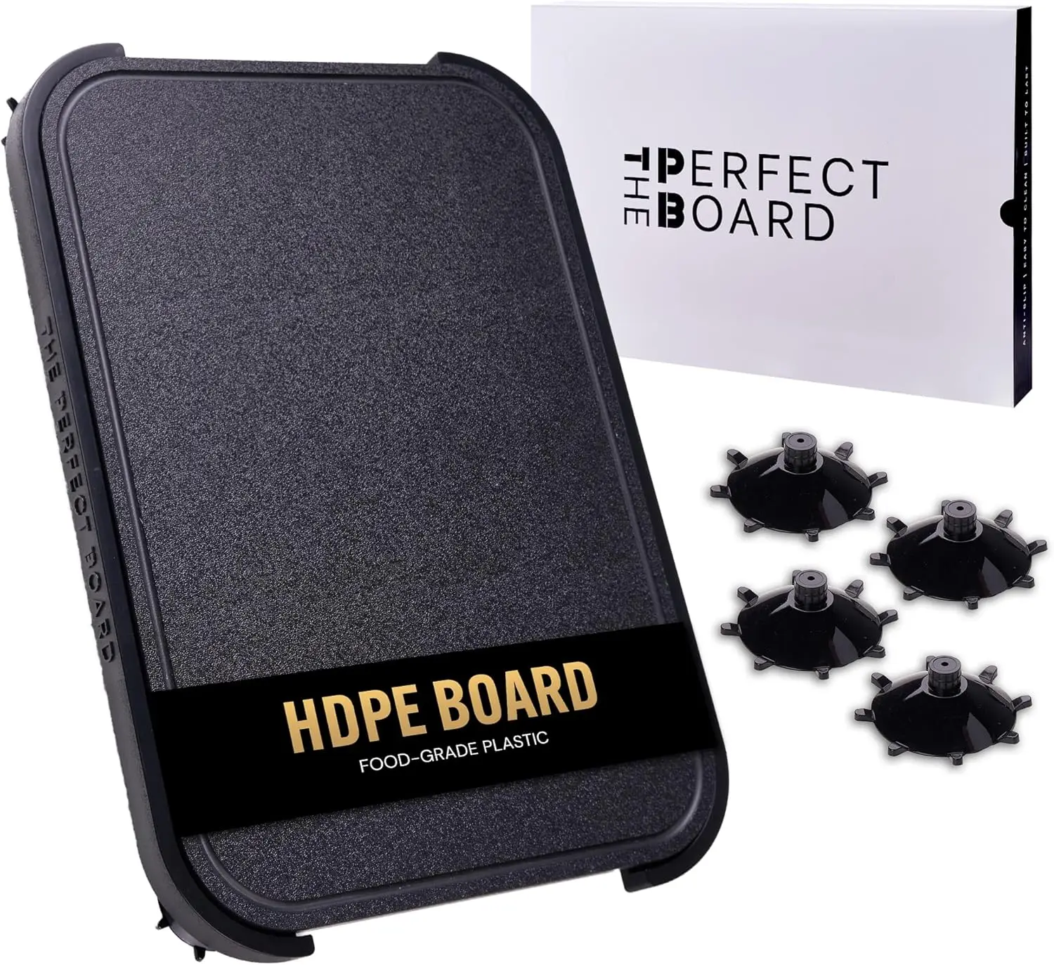 

HDPE Non-Slip Cutting Board with Removable Suction-Cup Frame, Reversible Juice Groove, Easy to Clean, 17x12x0.85