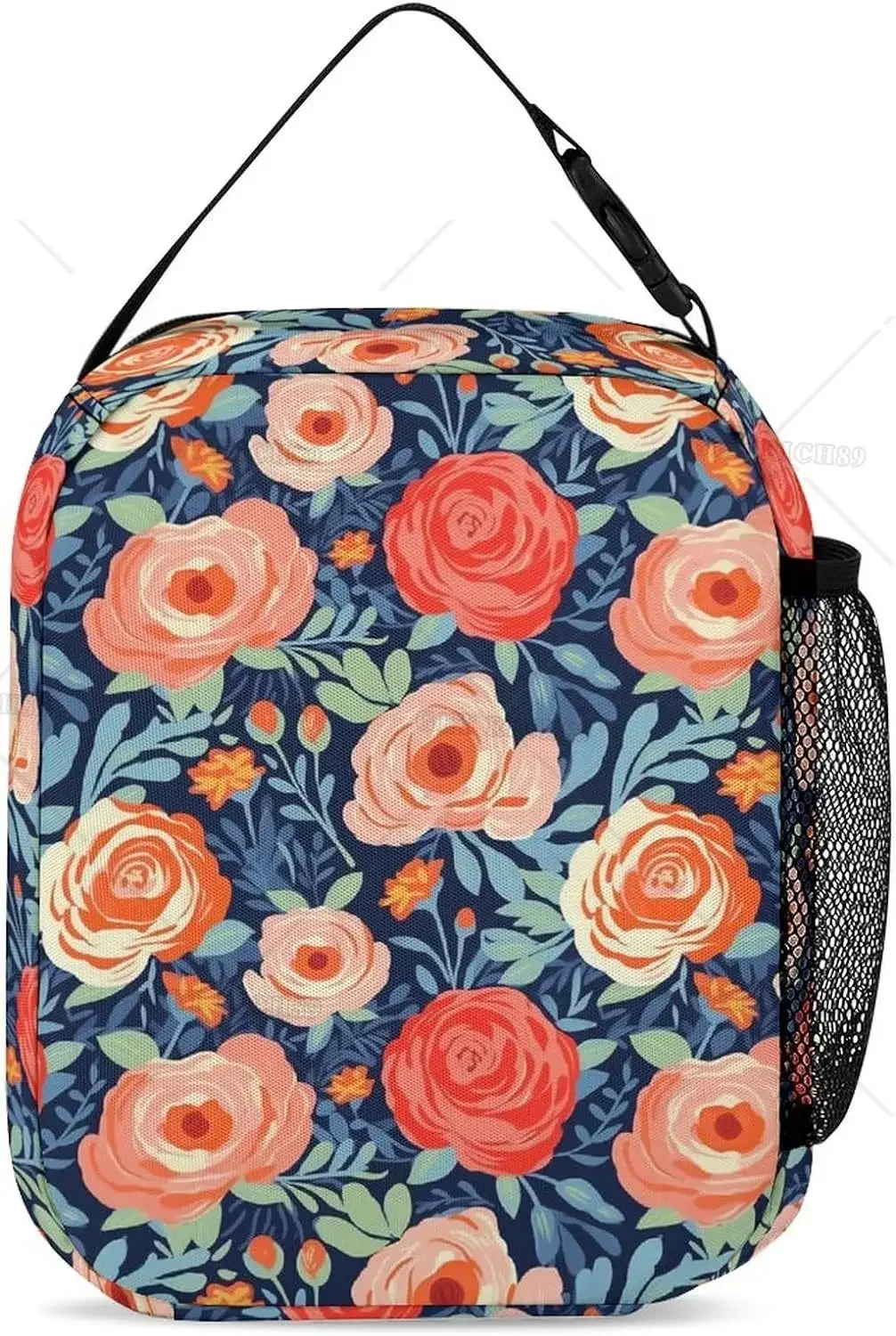 Rose Floral Lunch Bags Aesthetic Insulated Leakproof Portable with Zipper Simple Modern Flower Lunch Box Tote for Woman Work