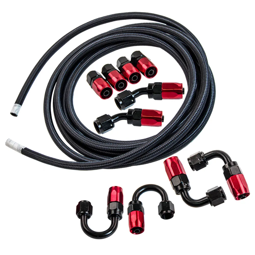 

16.4FT 5 Meters Fittings+AN6 SS Braided Oil Feed Fuel injection Line Hose Kit
