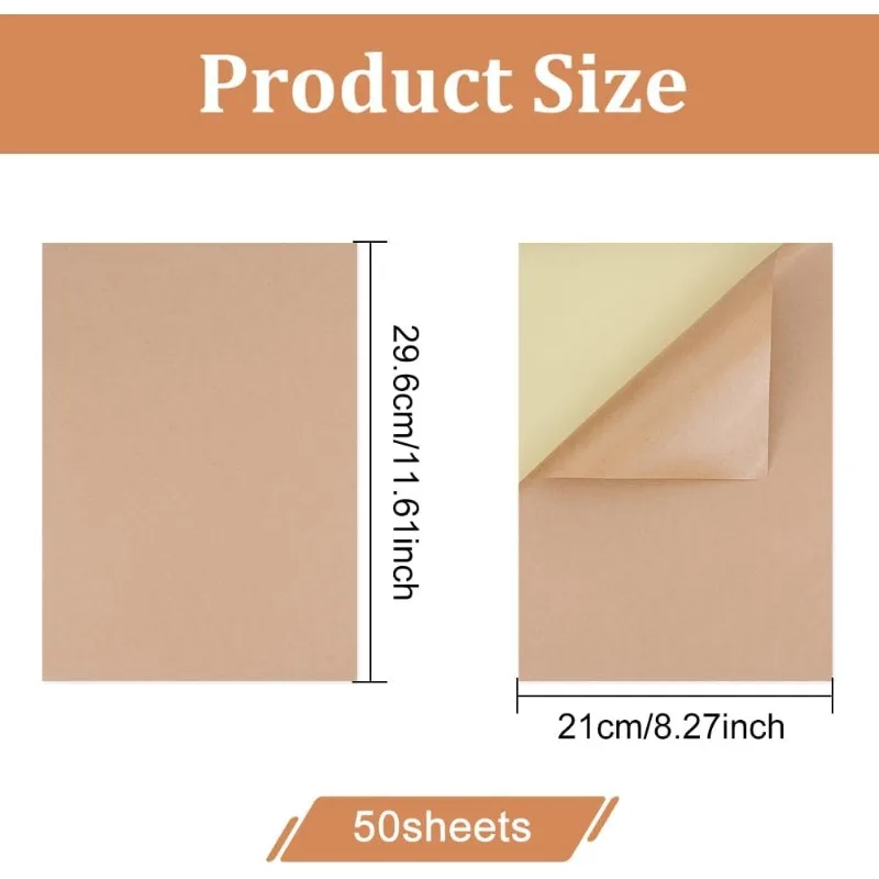 50 Sheets A4 Size Brown Kraft Label Stickers Self-Adhesive Writable and Printable Full Sheet Labels for Decoration Party