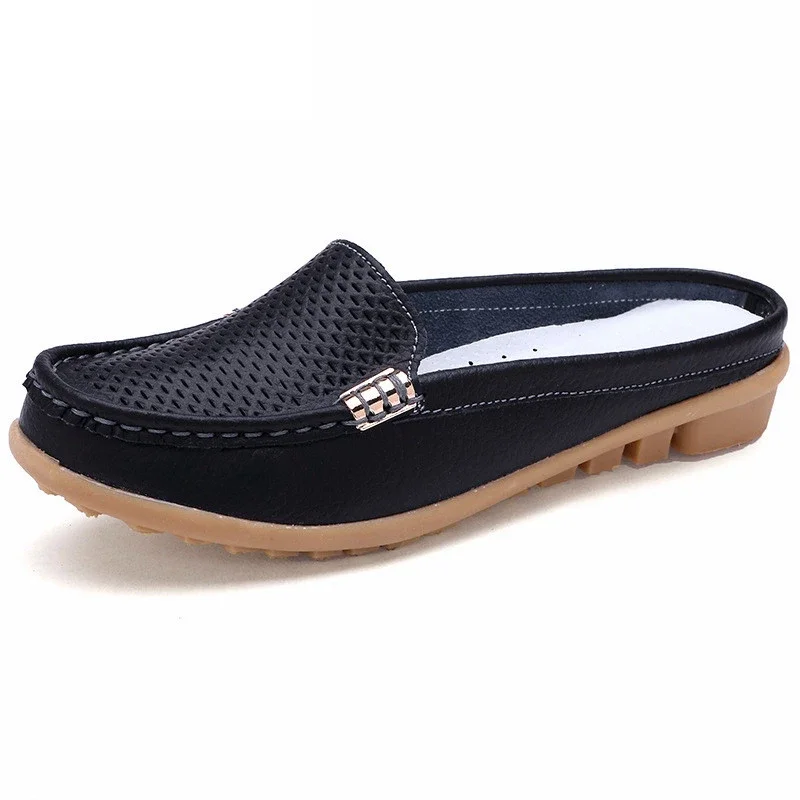 New arrival solid women  summer slippers flip flops Genuine Leather flat Slippers ladies slip on flats clogs shoes woman