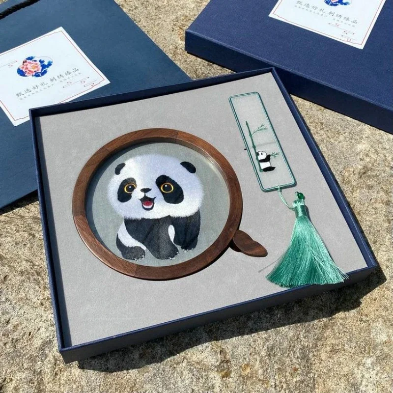 All hand-embroidered double-sided embroidered walnut panda ornament Chinese style special gift