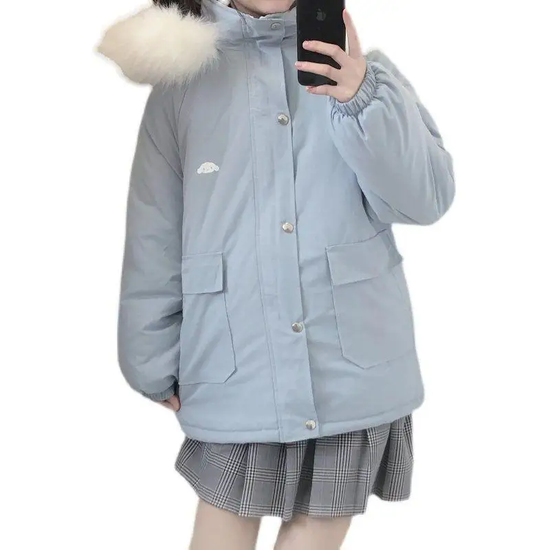 Kawaii cinnamoroll algodão acolchoado jaqueta feminina inverno engrossado roupas de algodão estilo coreano menina estudante pão-acolchoado jaqueta quente