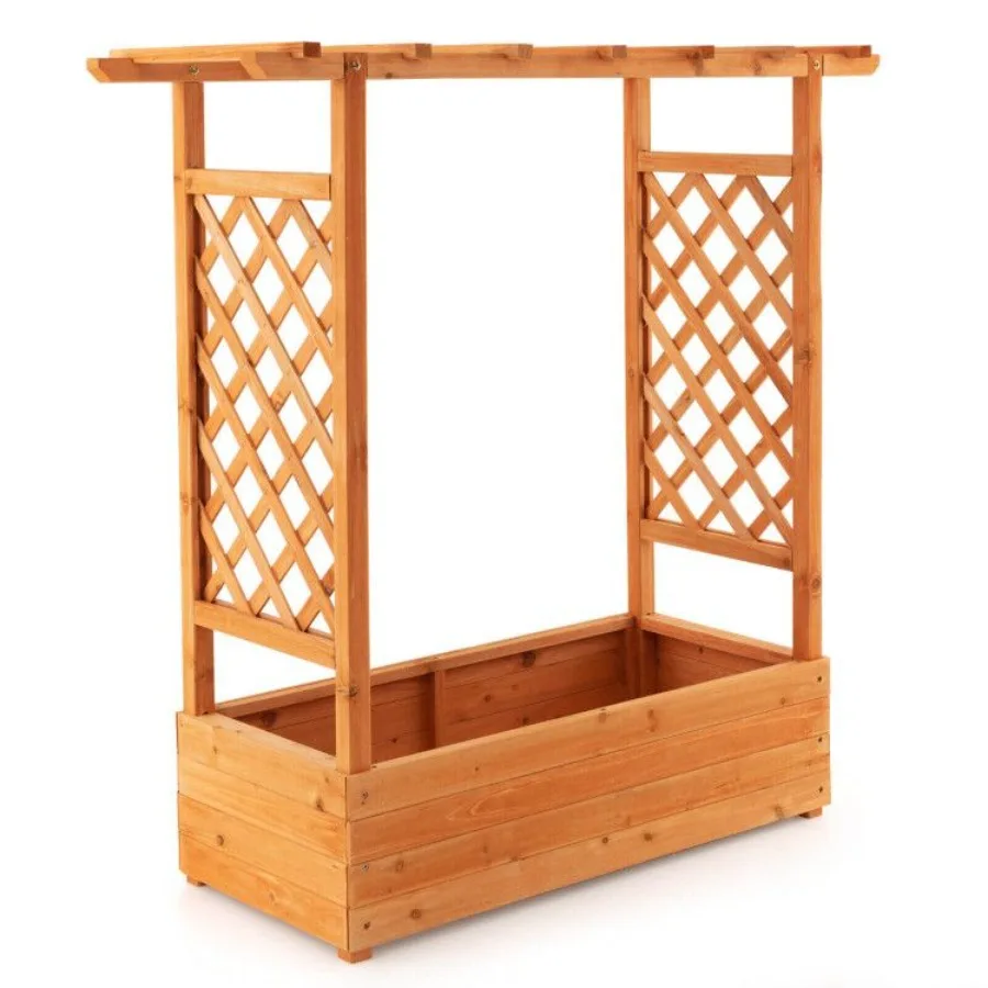 

Raised Garden Bed with Trellis or Climbing Plant and Pot Hanging