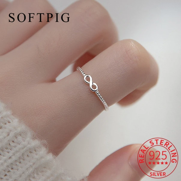 SOFTPIG Real 925 Sterling Silver Adjustable Ring For Women Party Infinite Symbol Punk Fine Jewelry Minimalist Accessories