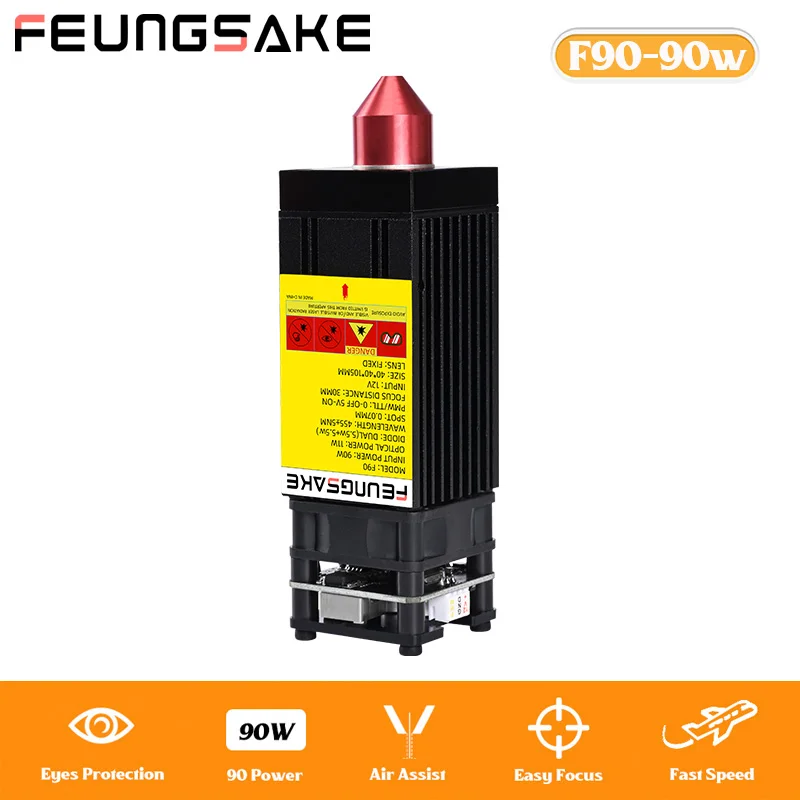 Feungsake 90W Laser Module With Air Assist Wood Marking Cutter Tool Laser Head For Acrylic Cutting 455Nm Blue Pmw