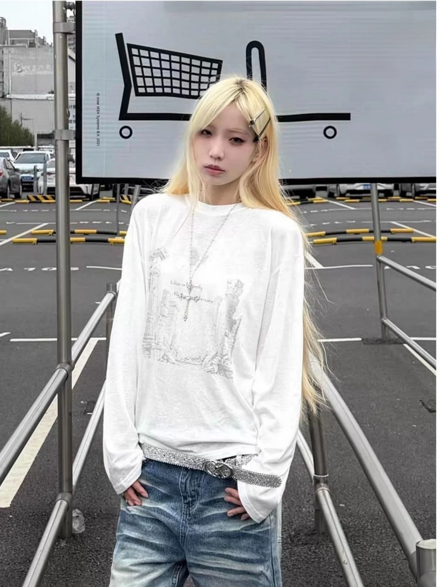 Loose Long Sleeve T-Shirt Unisex Thin Visual Culture Printed Casual Wear Spring Summer Youth Fashion round Neck Sweatshirt