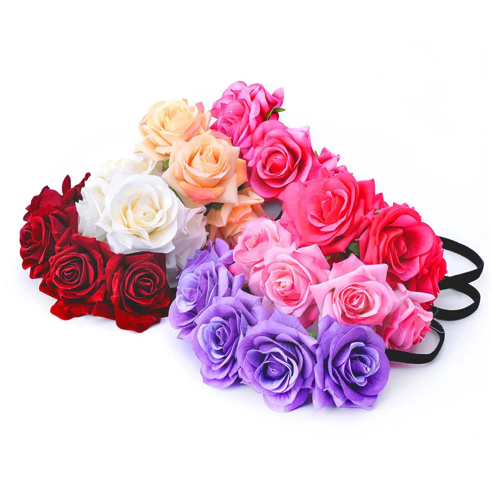 

Red Artificial Rose Hair Wreath Floral Headband Flower Garland Hair Accessory Elegant Wedding Beach Party Lightweight