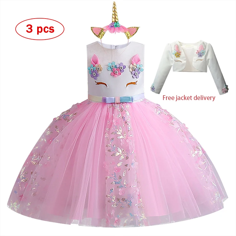 

3-10 Year Old New Girl Rainbow Unicorn Dress Embroidered Halloween Christmas Ball Party Girl Princess Dress Children's Clothing