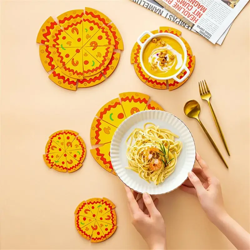 10/15/20cm Creative Irrgular Heat Resistant PVC Cup Coasters Cartoon Pizza Soft Rubber Mat Non Slip Coaster Kitchen Accessories