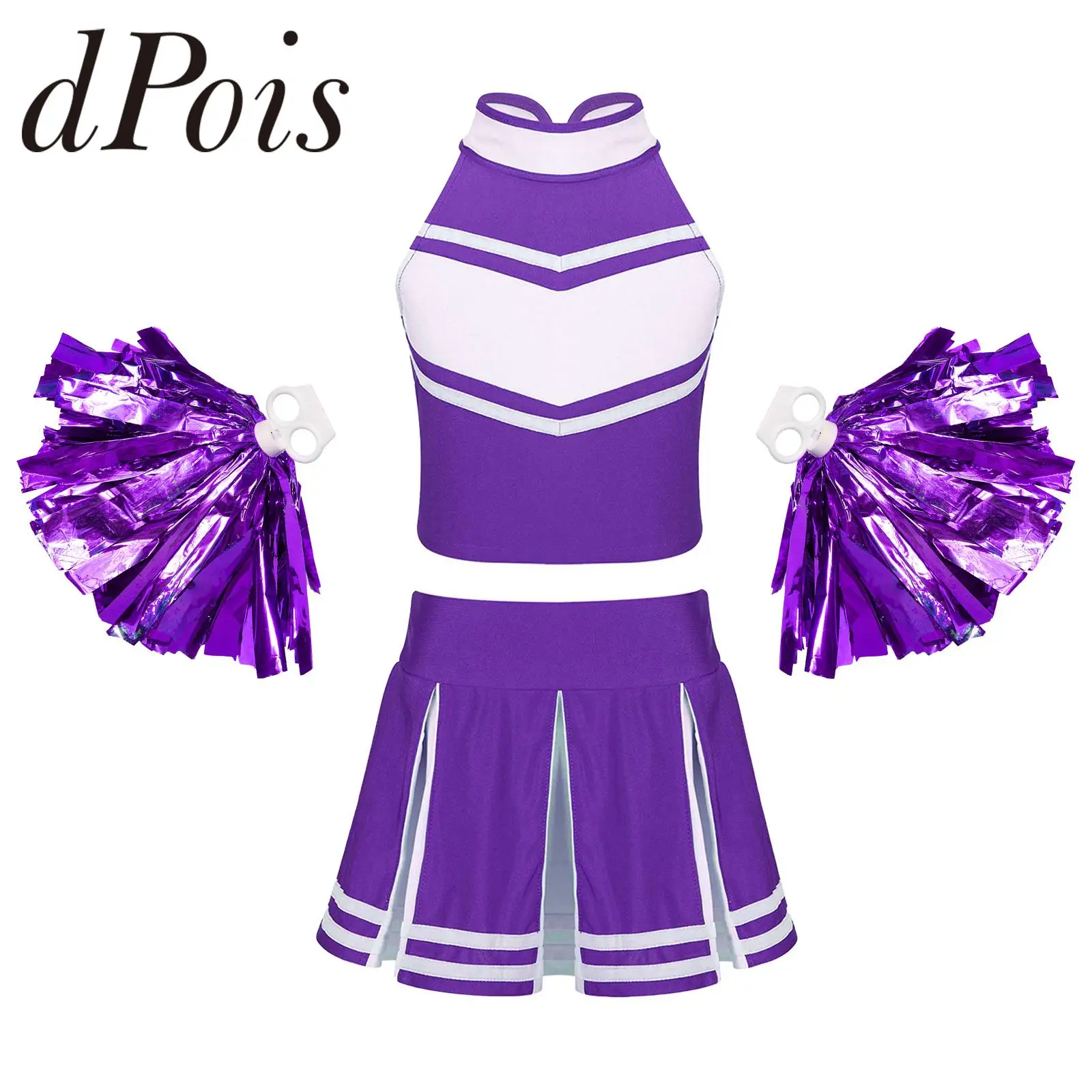 Kids Girls Cheerleading Costume Cheering Team Dance Outfits Tops Pleated Skirt Tassel Flower Ball Set Child Cheerleader Uniforms