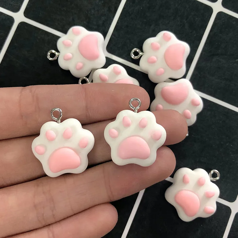 20Pcs Kawaii Pink Cat Claw Resin Charms Cute Animals Paw Print Pendants for Jewelry Making DIY Earrings Bracelet Phone Accessory