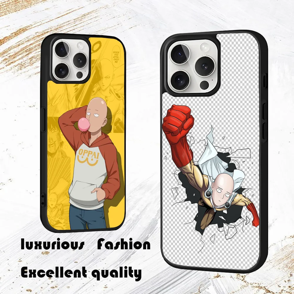 One P-Punch Man Saitama Phone Case For iPhone 16 15 14 13 12 11 Pro Max Plus Mini PC Fashion mirror phone case