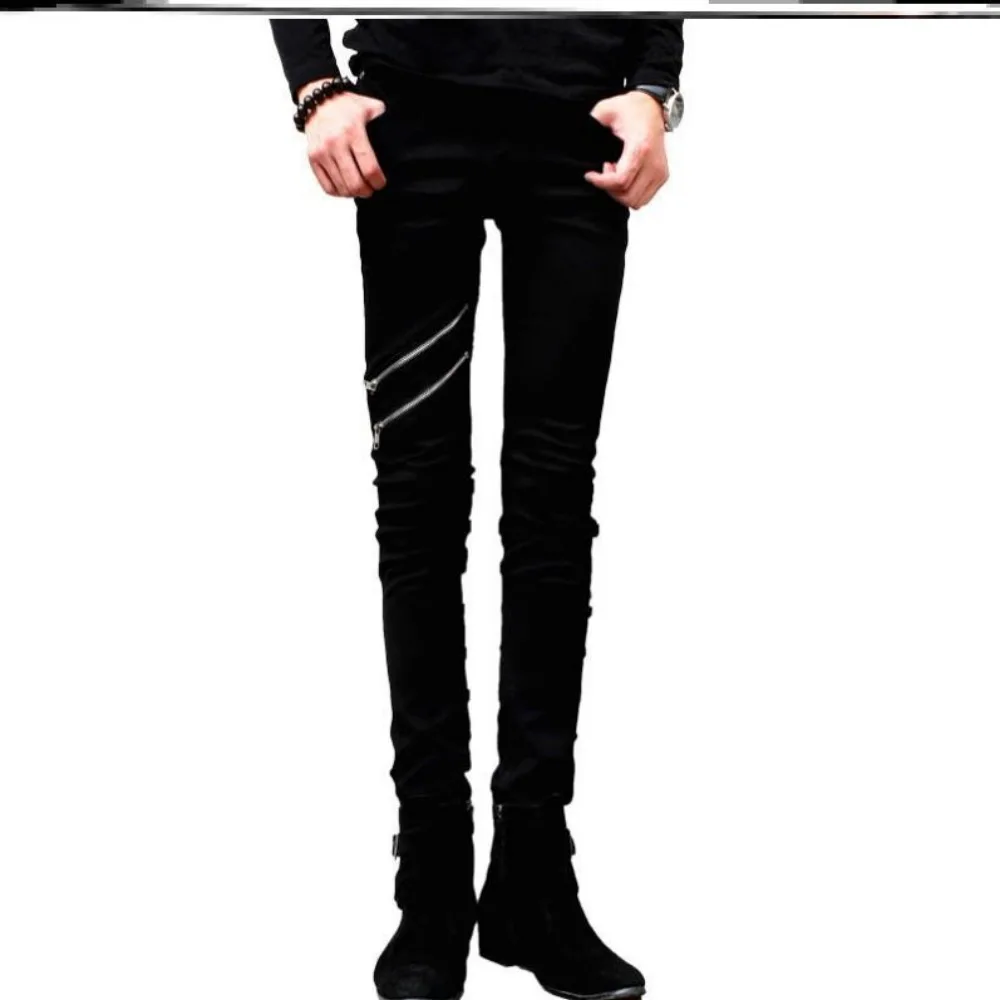 Casual Zipper Designer Men\'s Jeans Denim Pants 2024 Spring and Autumn Korean New Trendy Black Slim Elastic Pencil Trousers Male