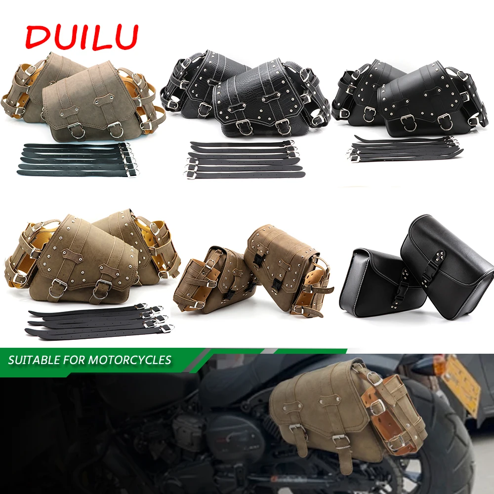

Motorcycle PU Leather Side Saddle Bags Fit for Harley Sportster XL 883 1200 Chopper Cruiser Cafe Racer Softail Bobber