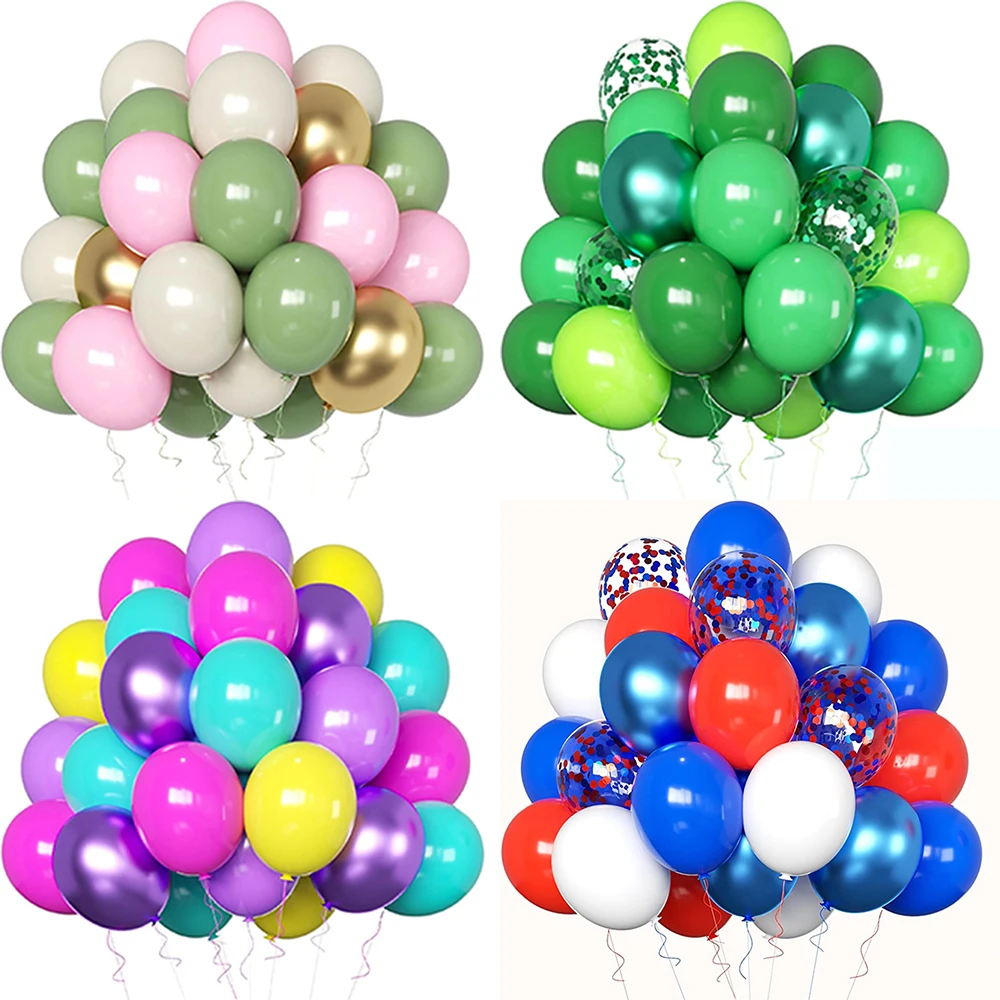 25 adet 12 inç pembe yeşil balonlar Set mor kraliyet mavi kırmızı konfeti balon bebek duş doğum günü Jungle parti düğün dekorasyon